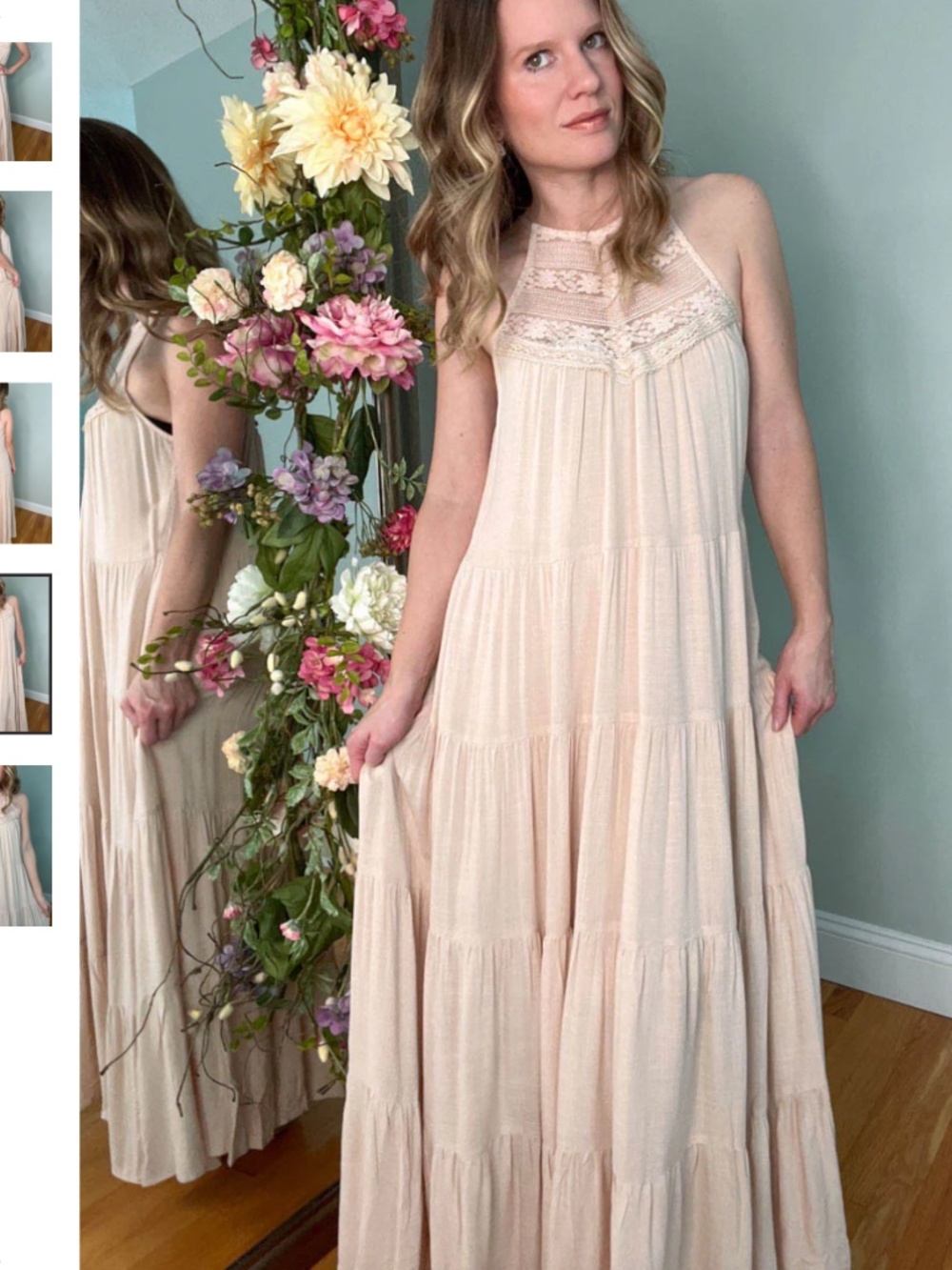 By the River HALTER NECK LACE TIERED MAXI DRESS